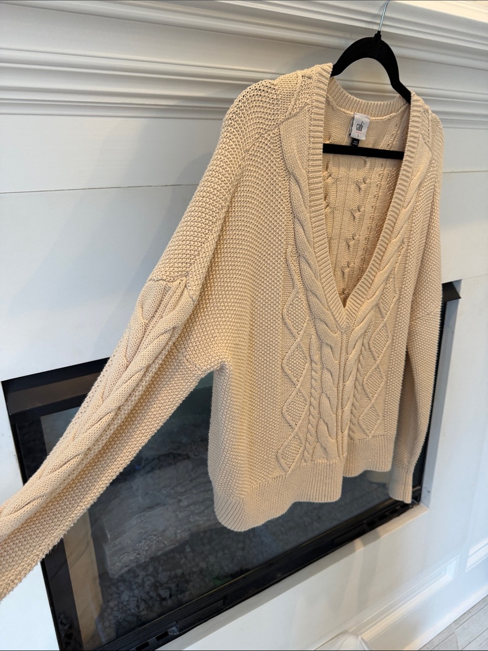 CAbi (5636) Cream Cable V-Neck Pullover Sweater